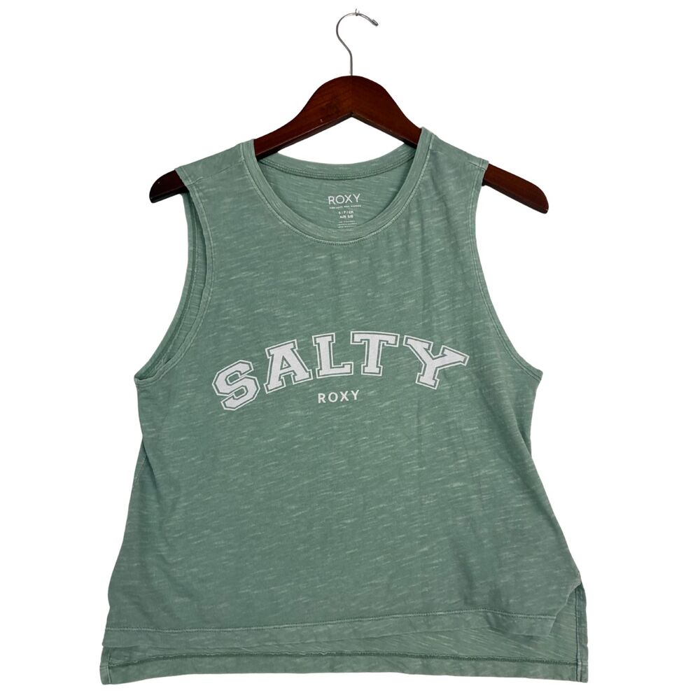Roxy Salty Womens Small Green Sleeveless Tank Top Muscle Tee Beach Surf Casual